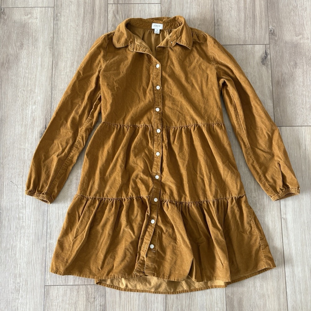 J.Crew Shirt Dress Womens‎ 4 Brown Corduroy Button Front Tiered Long Sleeve